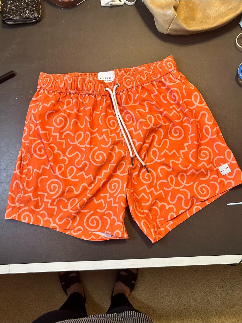 Men's Bright Orange Abstract Athletic Shorts with Drawstring
